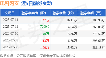 电科网安：7月14日融资买入3960.2万元，融资融券余额9.38亿元