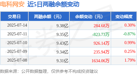 电科网安：7月14日融资买入3960.2万元，融资融券余额9.38亿元